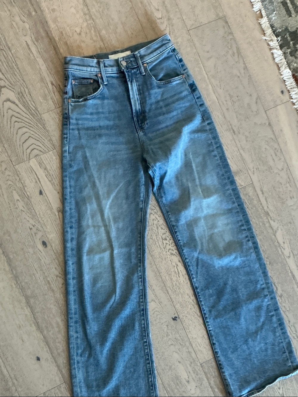 MOTHER High-Rise Straight Leg Jeans in Blue Wash